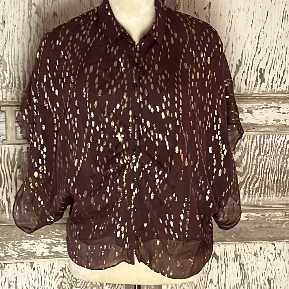 ANTHROPOLOGY ADDISON STORY sz P SILK CROPPED, BOXY, PARTY, GLITZ, LUXURIOUS